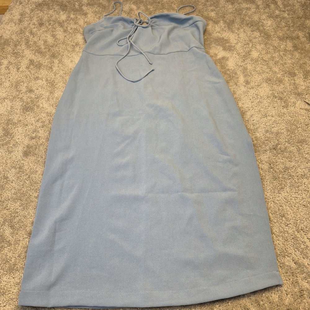 Abercrombie & Fitch Blue Keyhole Tie Front Midi Slit Dress LT Large Tall Womens